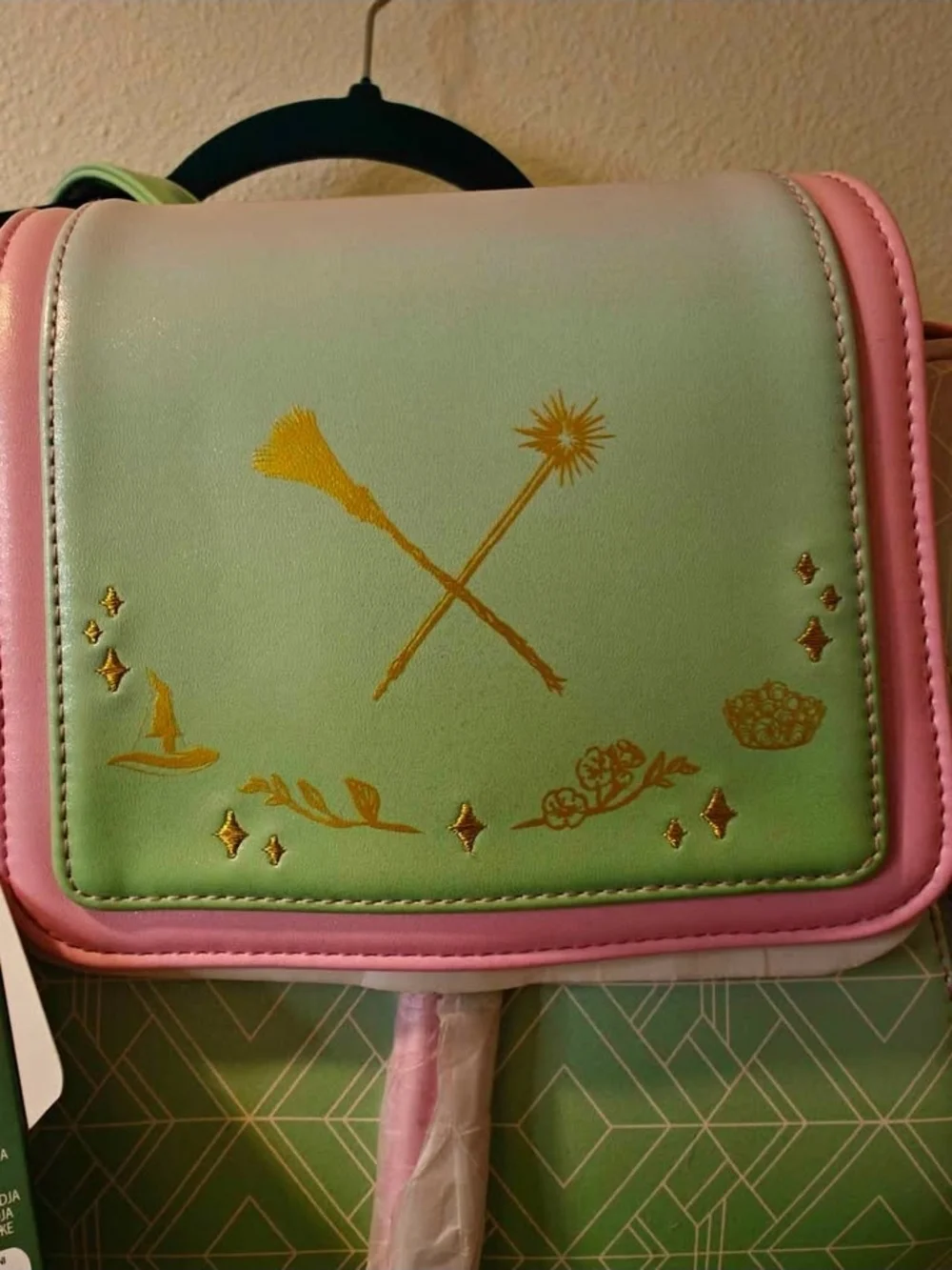 Loungefly Green & Pink Mini Backpack with Gold Accents